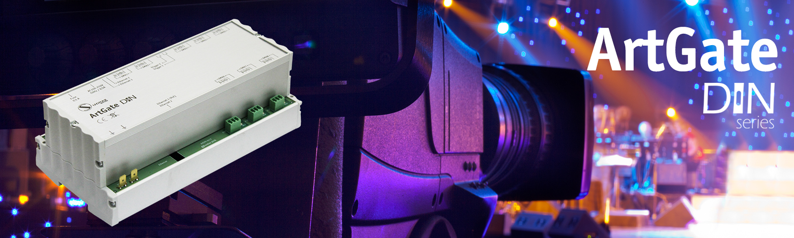 DIN-montierter DMX-Ethernet-Konverter mit 2 Ethernet-Ports und Trigger Inputs