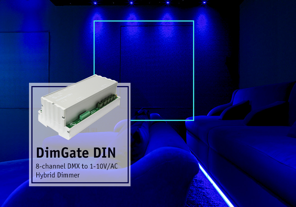 DimGate DIN, hybrid DMX512 to AC/1-10V dimmer