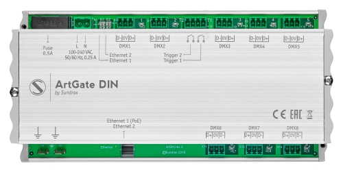 ArtGate DIN - Bidirectional DMX<->ArtNet/sACN converter, splitter, booster, intelligent merger with trigger inputs