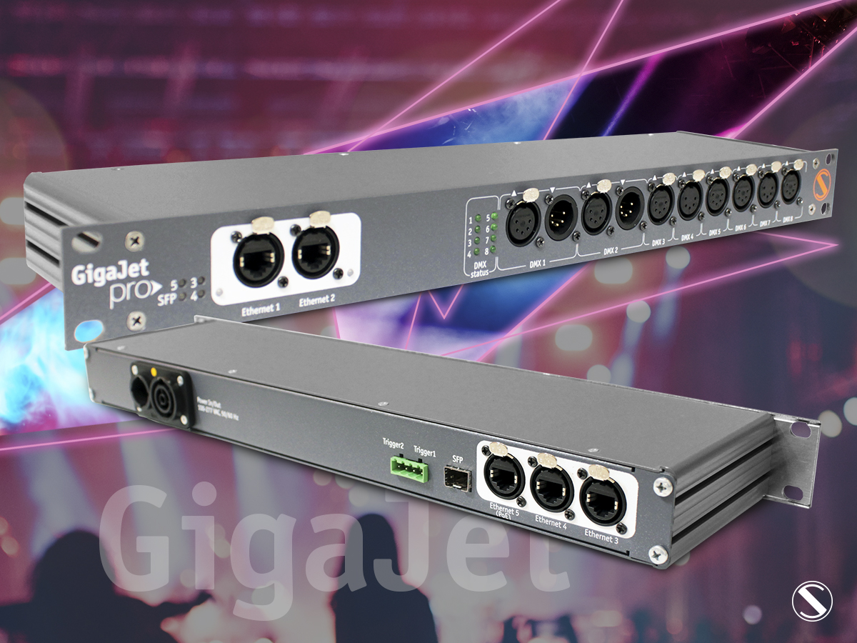 GigaJet PRO — DMX-Ethernet node with fibre optic link, gigabit switch ...